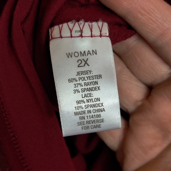 Roz & Ali Dressbarn Lace Blouse 3/4 Sleeve Dark Cherry Red Size 2X - Picture 9 of 10